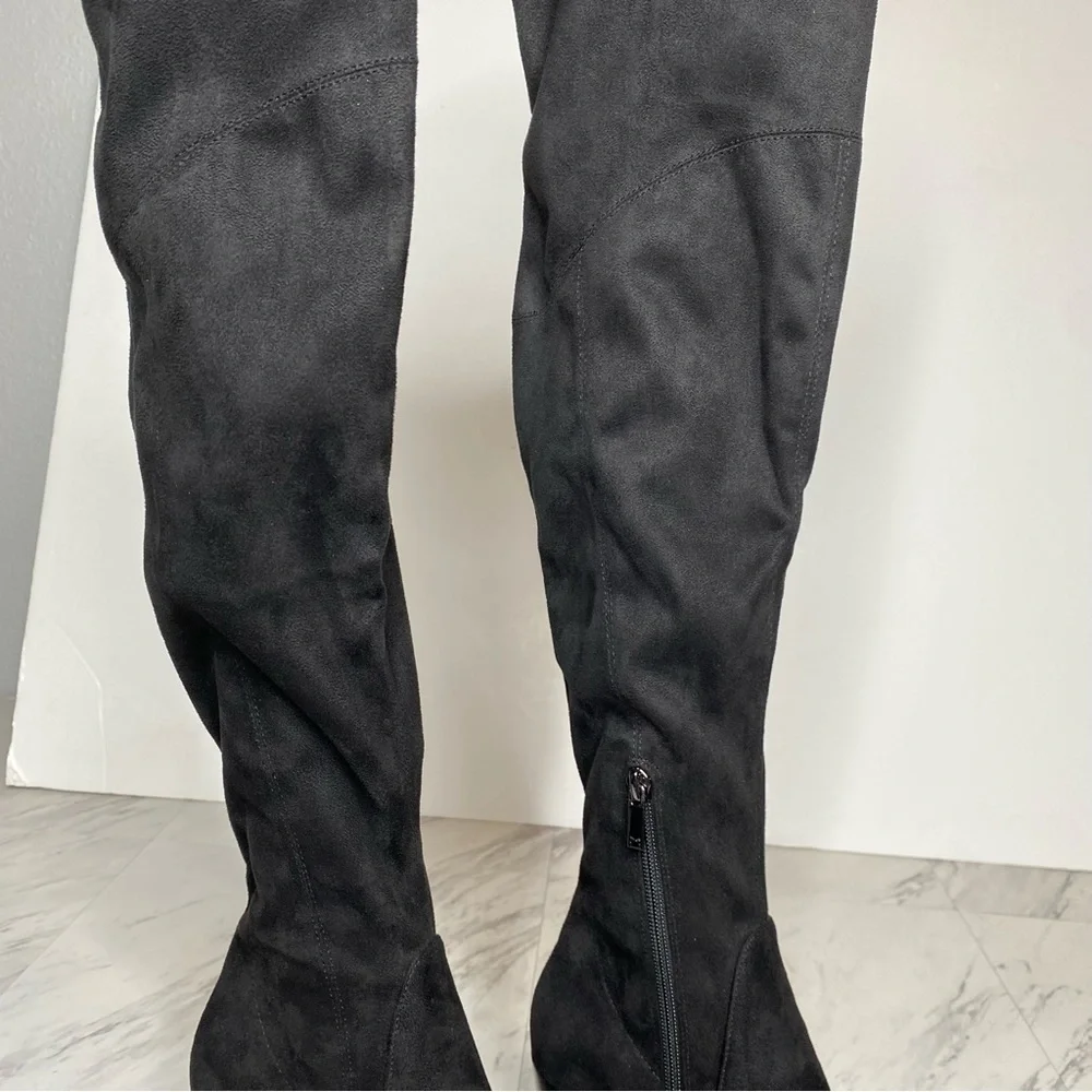 New! Marc Fisher Cathi Black Faux Suede Over The Knee Black Boot 6M